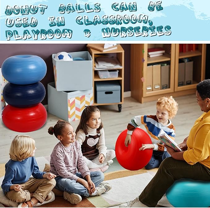 Libima 8 Pcs Flexible Seating for Classroom Inflatable Yoga Ball Chairs with Pump Donut Exercise Ball Chair Cushion Seat for Office Balance and Stability Training Home Gym