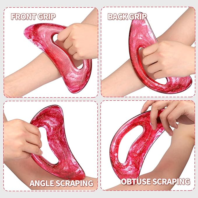 Body Gua Sha Tool Deep Tissue Massager for Back Pain & Full Body, Large Resin Lymphatic Drainage Scraping Board for Cellulite Removal, Ergonomic Hollow Grip, Face & Leg Massage Kit(Red)