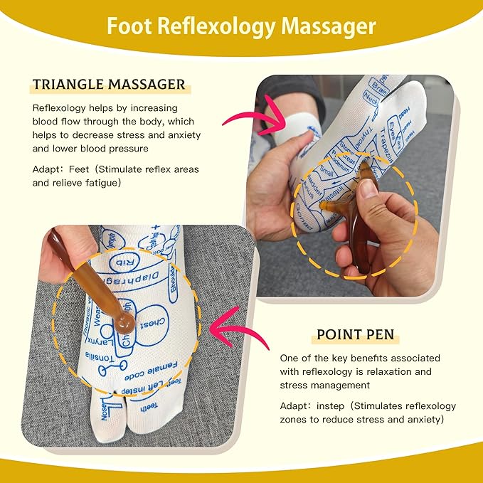 Reflexology Socks Set with Triangular Acupressure Massage Tool - Plantar Fasciitis Relief for Heel Pain, Muscle Tension - Men & Women (Travel, Portable) (Brown)