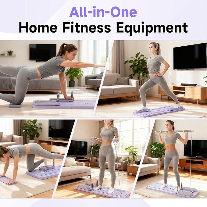 COSIEST Pilates Board for Home Use, Foldable Pilates Reformer Set with Resistance Bands, All-in-One Professional Workout Fitness Equipment for Core, Abs, Glutes, Legs, Butt, Arms Toning