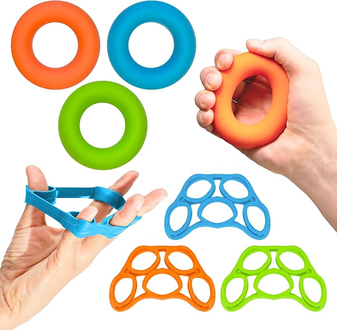RMS Hand Grip Strengthener, Finger Exerciser, Grip Strength Trainer 6 Pieces Kit for Finger, Wrist, Carpal Tunnel, Arthritis Pain Relief. Stress Relief - Occupational Equipment for Disabled