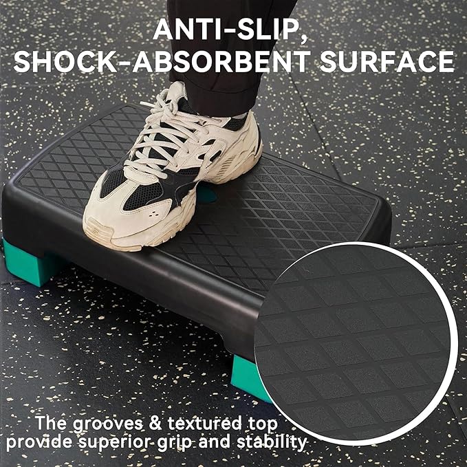 Fitvids Aerobic Step Platform Trainer with Adjustable 2-Level Risers, 400 Pound Weight Capacity – Non-Slip Exercise Stepper for Cardio, Strength, and Fitness Workouts, 18-Inch, Multiple Colors