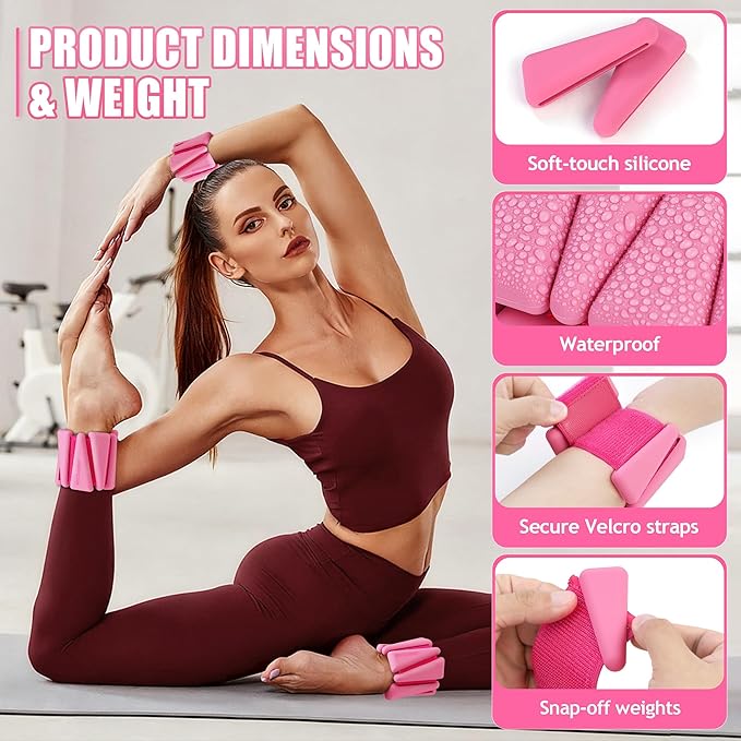 Ankle Weights for Women Wrist Weights Set of 2 (1 lb/2 lb Each) Adjustable Arm Leg Weight for Womens Men Suitable for Walking Swimming Running Pilates Yoga Gym