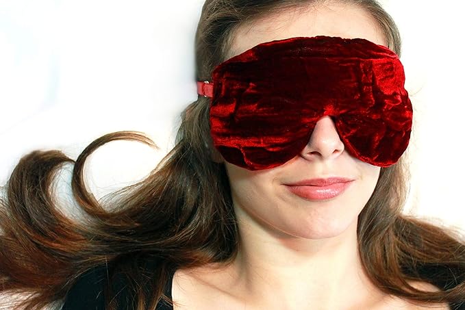 Handmade Opulence Yoga Eye Pillow - Weighted Flaxseed Fill, Lavender Aromatherapy, Satin & Velvet, Adjustable Strap - Ideal for Meditation & Restful Sleep - Ruby Red - TEMFL-RD