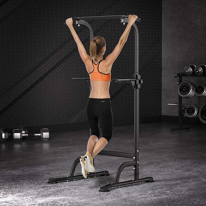 Power Tower Pull Up Bar, Workout Dip Station for Home Gym, Portable Pull-up Bar Station Station with 10 Gears Adjustment, Strength Training Fitness Equipment, Bearing 330LBS Black