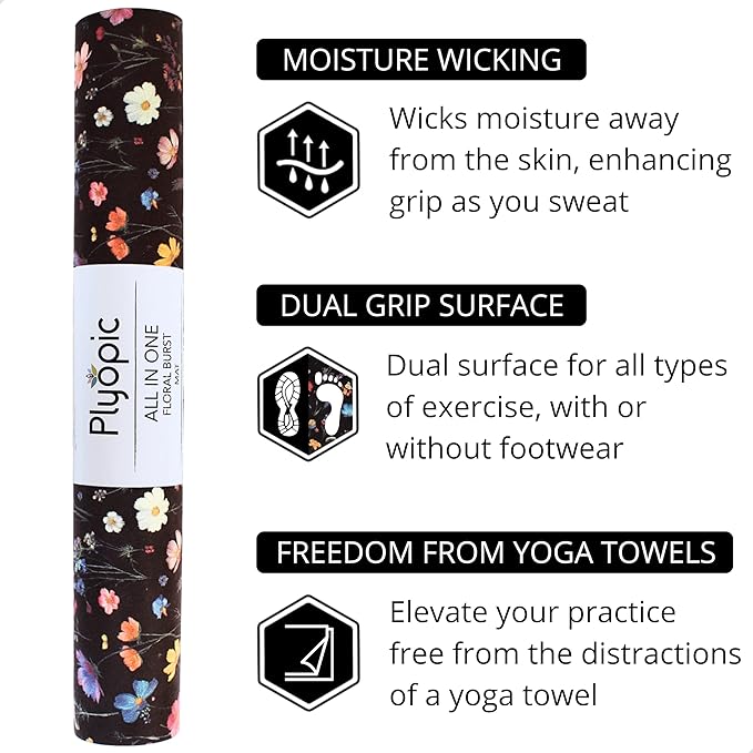 Plyopic. All In One Yoga Mat | Luxury Sweat-Grip Mat/Towel Combo | Ideal for Yoga, Hot Yoga, Bikram, Pilates, Workout & Exercise | Eco-Friendly Natural Rubber