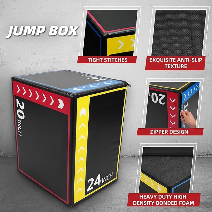 Plyometric Jump Box 3-in-1 Rotatable Fitness Platform,Jumping Trainer with High Density Foam for Home Gym, 16x20x24 Inch