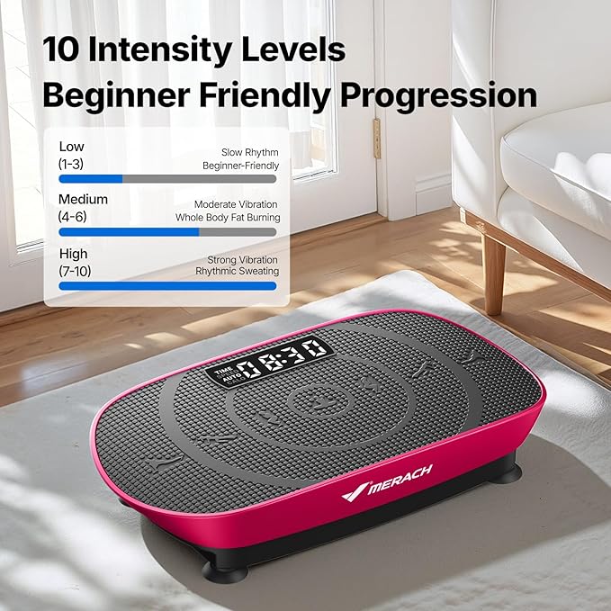 MERACH Vibration Plate Exercise Machine, Curved Vibration Plate for Lymphatic Drainage Weight Loss, Vibrating Plate with Real-Time Calorie Tracking on LED Display, Workout Equipment for Home Women Men