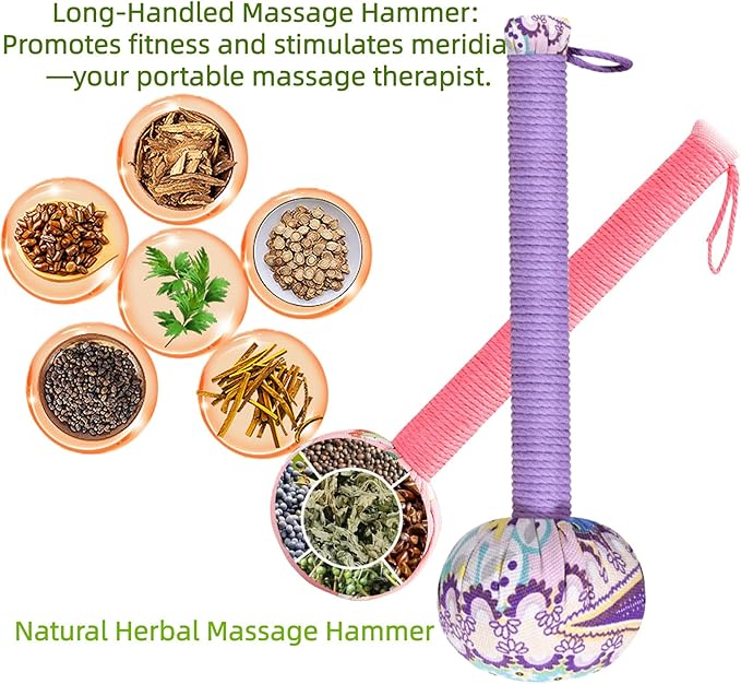 Mugwort Massage Hammer, Massage Tools Back, Shoulder & Body - Handheld Percussion Therapy Tool with US Design Patent, (Purple, Pink)