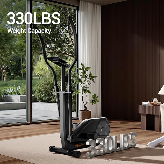 Elliptical Exercise Machine, Elliptical Training Machine for Home with Hyper-Quiet Magnetic Driving System, Compact Elliptical with 12IN Stride & LCD Monitor, 330LBS Weight Capacity