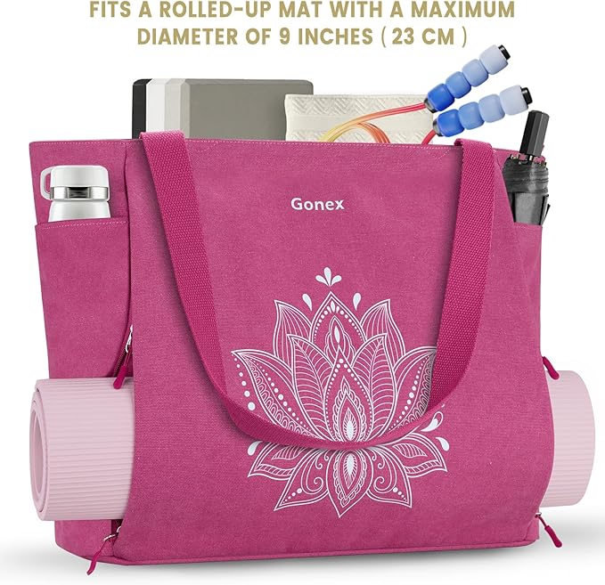 Gonex Yoga Mat Bag, Large Tote Bag with Multi Pockets for Women Men, Canvas Mat Carrier, Full Zipper Easy Access for Pilates Gym Travel