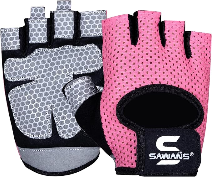 SAWANS Workout Gloves for Men and Women Weight Lifting Gloves Gym Fitness Exercise Cycling Pull ups Microfiber Lightweight Breathable Non-Slip Silicone Padded Palm Grip Protection