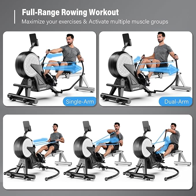 pooboo Rowing Machine for Home, Max 360 LBS Magnetic Rower with APP and LCD Monitor, Tablet Holder, Upgraded Rowing Machines with Comfortable Seat Cushion