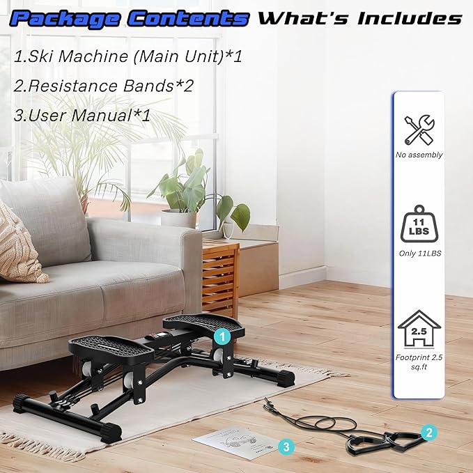 Ski Balancing Machine with Resistance Bands, Slide Steppers Full Body Cardio Workout Equipment, Twister Balance Board Equipped with LCD Monitor, 330LBS Capacity