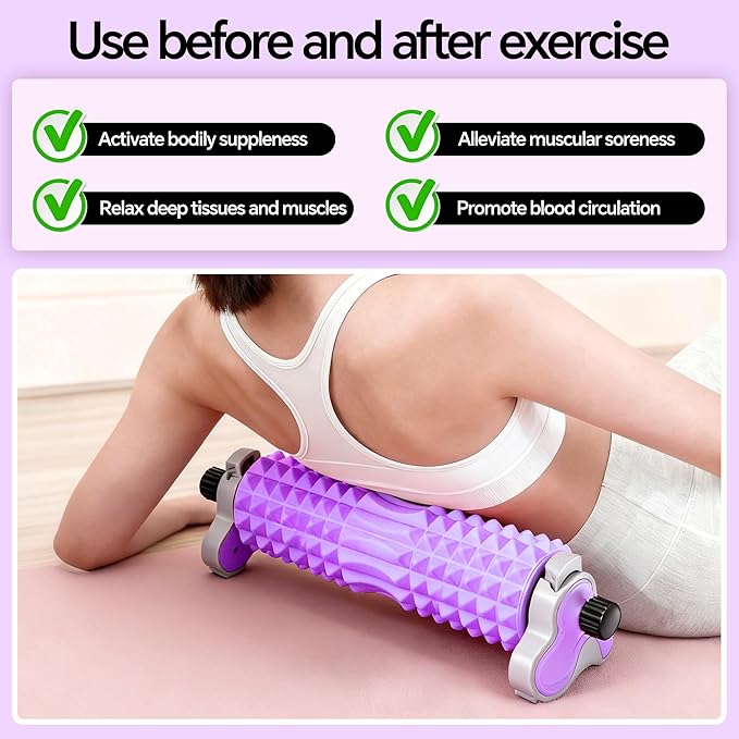 Foam Roller with Detachable Stand, 18” Deep Tissue Massage Roller, 3-Level Height Adjustable Support, Beginner-Friendly Design for Home Workout & Muscle Recovery -Purple