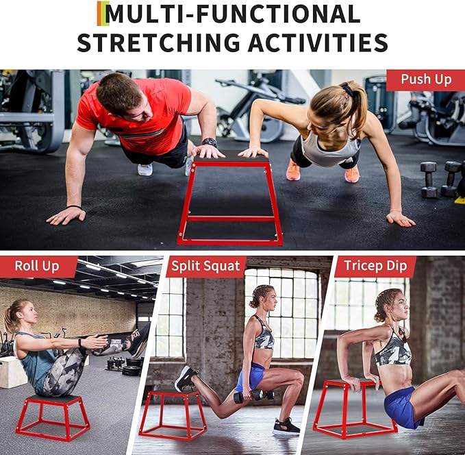 Heavy-Duty Steel Plyometric Jump Box Set, 12” 18” 24” Square Jumping Trainer with Non-Slip Rubber Top, Stackable Home Gym Fitness Equipment for Strength Training & Conditioning