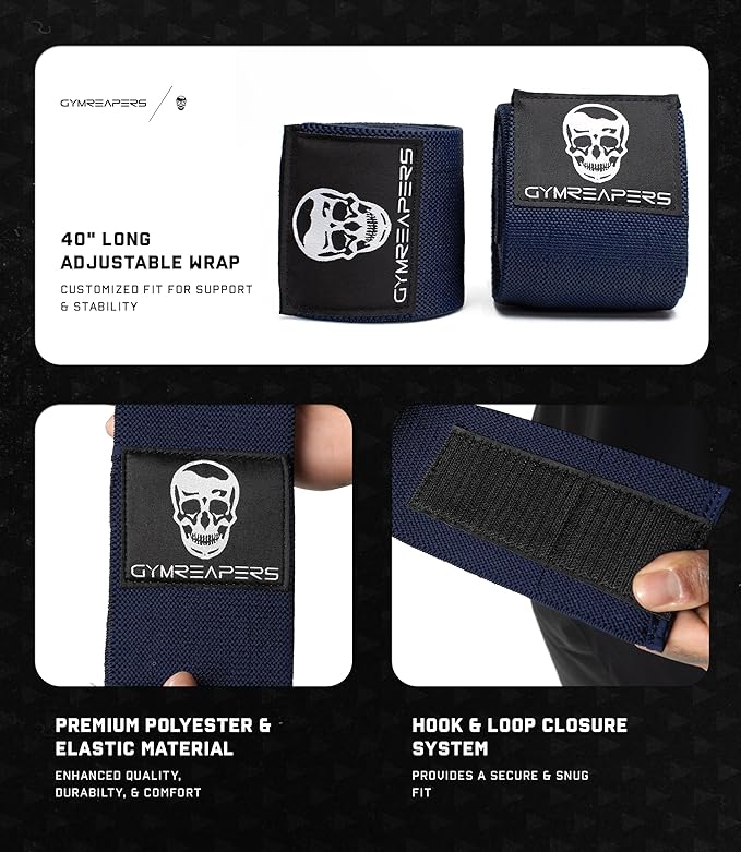 Gymreapers Weightlifting Elbow Wraps (1 Pair) - Flexible 40'' Elbow Compression Strap & Joint Support Brace - for Bench Press, Powerlifting, and Pressing