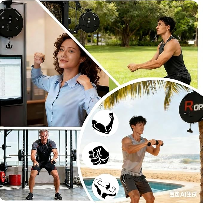 Endless Rope Trainer | Adjustable Resistance Trainer Machine | Suspension Endless Rope Pulley System| Closed-Loop Nylon Rope | Home Gym Infinity Rope for Interval Resistance Training Black