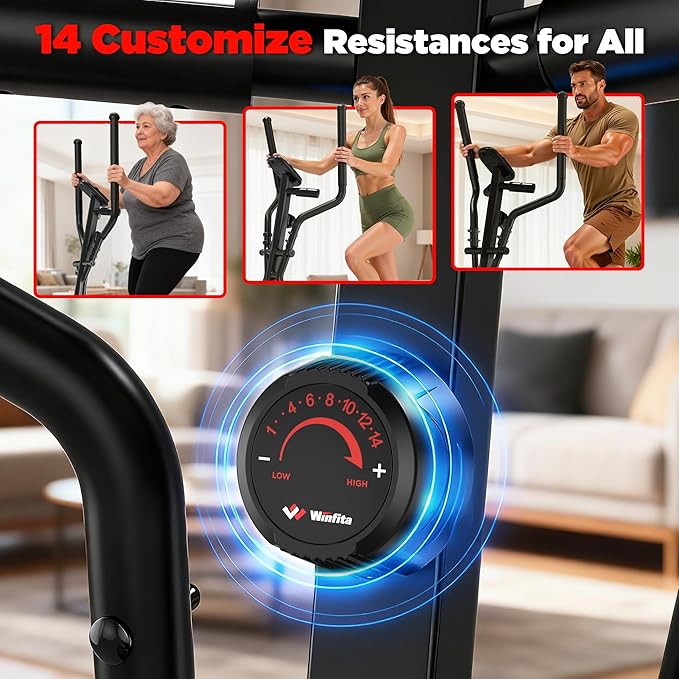 Elliptical Exercise Machine for Home Use, Elliptical Machine with Hyper-Quiet Magnetic Drive System, 14-Level Resistance Adjustment, 15.5IN Stride, 300LBS Weight Capacity, Tablet Holder