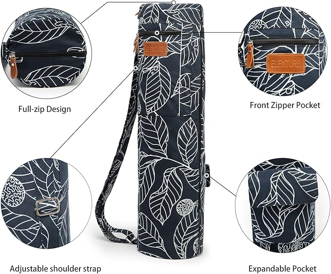Canvas Yoga Mat Bag with Adjustable Strap & Pockets, Full-Zip Travel Gym Tote for Women & Men, Fits 1/4" & 1/3" Thick Mats, Lightweight Carrier for Yoga, Studio, Workout, Outdoor Use