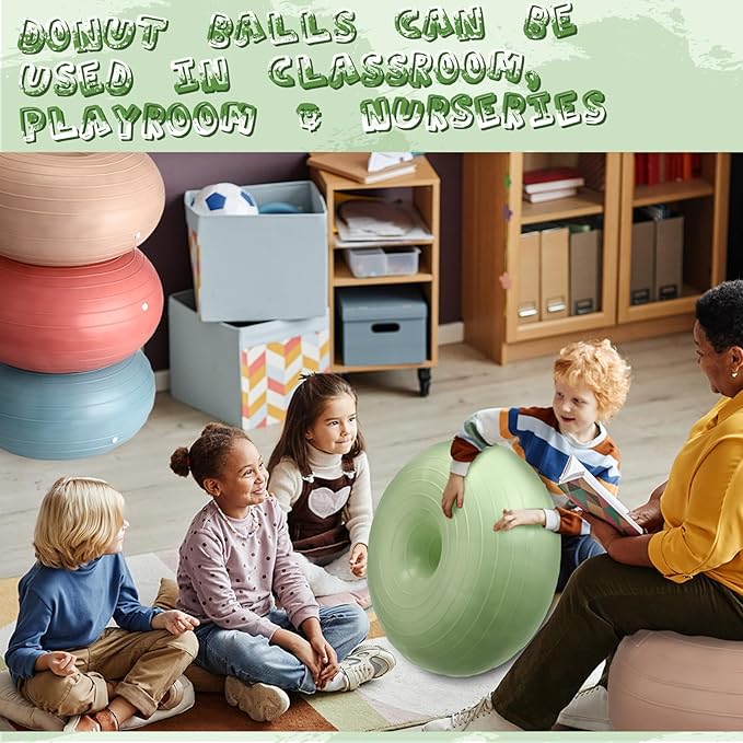 Libima 4 Pcs Flexible Seating for Classroom Inflatable Yoga Ball Chairs with Pump Donut Exercise Ball Chair Cushion Seat for Balance and Stability Training Home Office Gym Workout