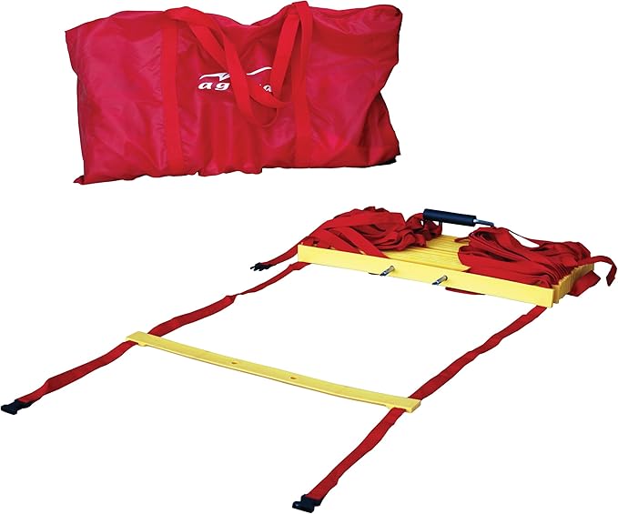 AGORA Pro Agility Training Ladder with Carry Bag - 32 ft Ladder Splits Into Two 16 ft Sections - 24 Adjustable Rungs - Red/Yellow