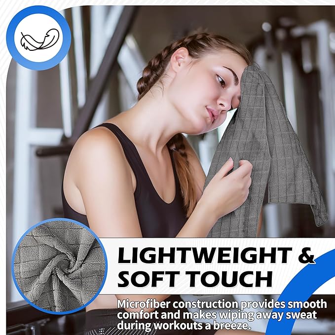 HOMERHYME Microfiber Gym Towels, 3 Pack Grey Sweat Towels, 16 x 27 Inch Quick Dry Hand Towels, Absorbent Yoga Towels for Home Gym Bag, Beach Travel Sport Towel, Workout Equipment for Men & Women