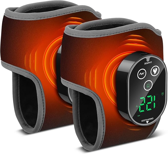 2PCS Cordless Ankle Heating Pads, Foot and Ankle Massager with Heat, Rechargeable Heated Foot Brace Wrap, 3 Vibration and 4 Heating Modes