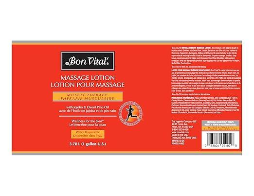 Bon Vital' Muscle Therapy Massage Lotion, 1-Gallon, Infused with Dwarf Pine and Essential Oils, Professional Lotion for IASTM and Graston Massage, Non-Greasy, Unscented