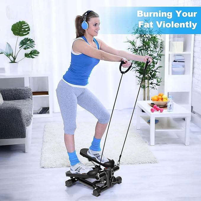 TOPMAJOR Steppers for Exercise at Home with 330 lbs Weight Capacity, Resistance Bands & Non-Slip Mat for Full Body Workout, Adjustable Height Hydraulic Stepper with LCD to Monitor Steps & Time