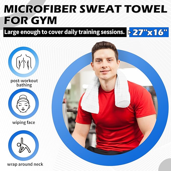HOMERHYME Microfiber Workout Towels, 10 Pack Gym Sweat Sports Towels, 16 x 27 Inch Quick Dry Hand Towels, Absorbent White Towel for Home Yoga Fitness Spa Camping, Gym Accessories for Women Men