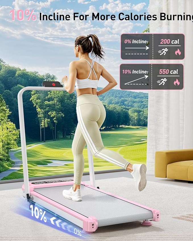 Foldable Treadmill with 10% Incline, Upgrade 3.5HP Low Noise Walking Pad Treadmill with Handle Bar, Trisomy 4 in 1 Portable Under Desk Treadmills for Home/Office, 350Lbs Capacity, APP & Remote Control