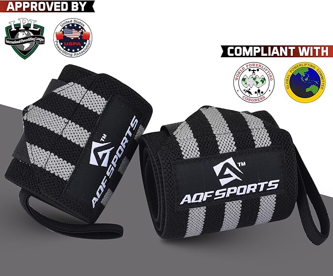 AQF Wrist Wraps for Weightlifting - USPA & IPL Approved 18" Gym Wrist Support with Thumb Loop - Heavy Duty Lifting Wrist Straps for Fitness, Workout, Powerlifting, & Bodybuilding (Pair)