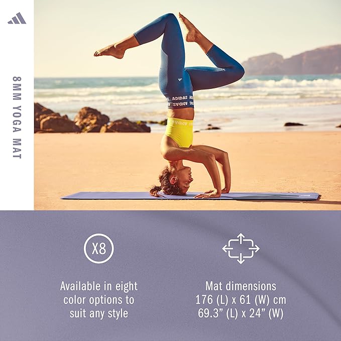 adidas Yoga Mat - Eco Friendly - Non Slip, Durable Textured Surface, 8mm