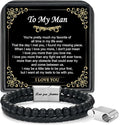 LUXEJEW Gifts for Men - Beaded Leather Bracelet 6mm Matte Agate Stone Bracelets for Men Dad Son Husband Boyfriend Grandpa Grandson Brother Uncle Nephew Adjustable Magnetic Clasp