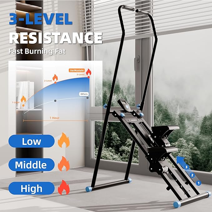 Stair Stepper with Resistance, Home Gym Stair Stepper, Folding Vertical Climber Cardio Exercise Machine, Stair Climber for Full Body Workout with Noise-Free Experience, Adjustable Handlebar & Pedals