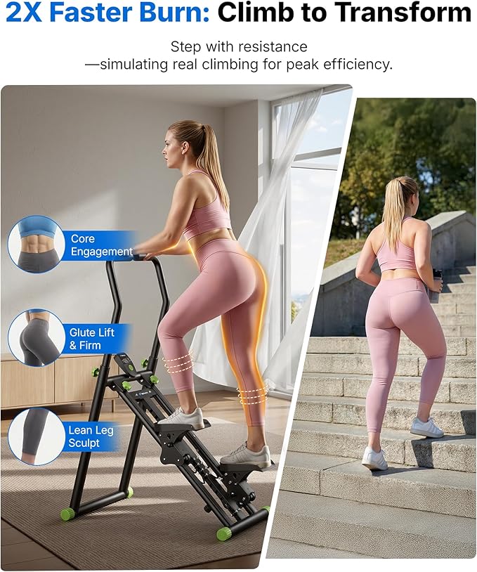 MERACH Stair Stepper for Home Gym Exercise, New Version Stairmaster for Full-Body Workout, Compact Folding Stair Climber with Extended Step Range, Adjustable Handlebar/Pedal