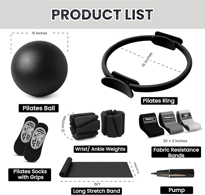 Pilates Kit with Weights, Pilates Kit with Ankle Wrist Weights, Pilates Set, at Home Pilates Kit, Pilates Sets for Women, Pilates Essential kit, Pilates Accessories, Pilates Workout Sets