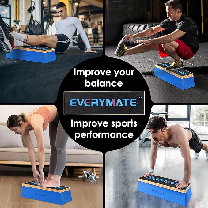 EVERYMATE Squat Block Athletic Balance Trainer for Stretching, Fitness, and Physical Therapy, Improve Balance, Stability, and Athletic Performance, Home Gym and Personal Training Equipment