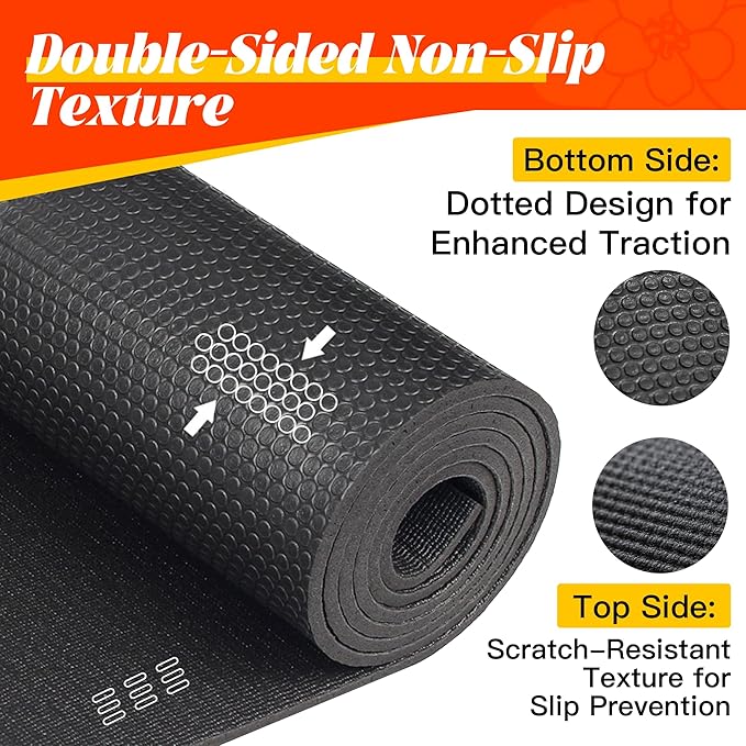 VTORY Extra Thick Large Exercise Mat, 6'x4'/7'x5'/8'x6'/10'x6'x8mm(1/3 inch) , Non-Slip, PVC, Ultra Durable, Heavy-Duty Mat, Shoes-Friendly, High-Density, Large Wide Yoga Mat, Workout Mat for Home Gym, Cardio, Strength, HIIT, MMA