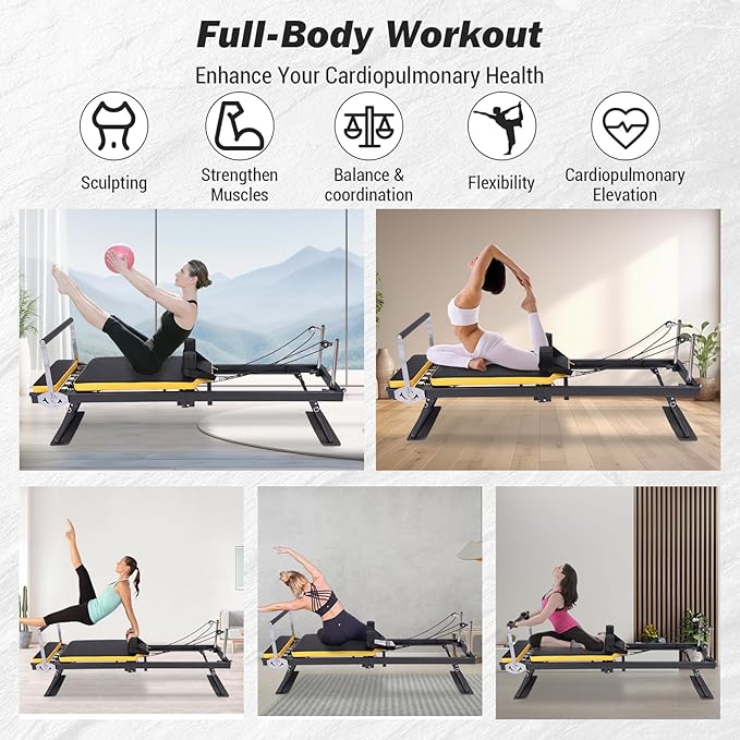 Foldable Pilates Reformer for Home Use - Pink Reformer Pilates Machine with Springs,Pilates Pro Reformers Bed for Studio Apartment & Gym - Ideal for Beginners & Advanced Users