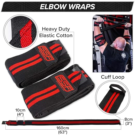 SERIOUS STEEL FITNESS Strongman Elbow Wraps (Pair) - 160 CM (63 inches)