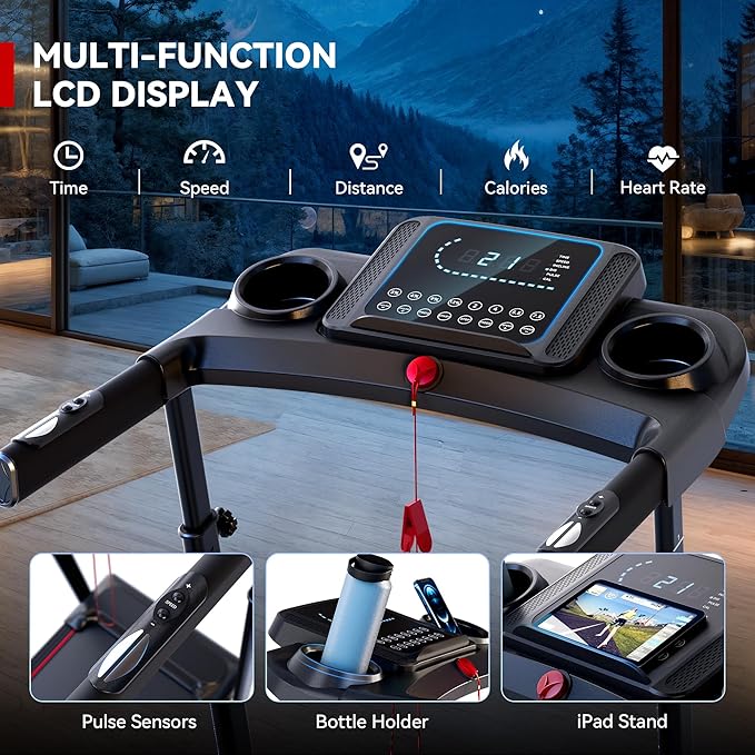 8.7MPH Treadmills for Home, Walking Pad Treadmill with 15% Auto Incline, Portable Treadmill with Handle, 350 lbs Weight Capacity, Heart Rate(XXL)