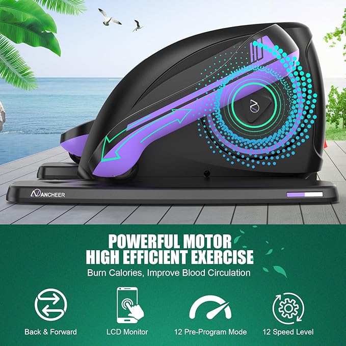 Ancheer Under Desk Elliptical,Ellipse Leg Exerciser for Seniors Fully Assembled, Electric Seated Pedal Elliptical Exerciser with Remote &12 Resistance Adjustable Speed