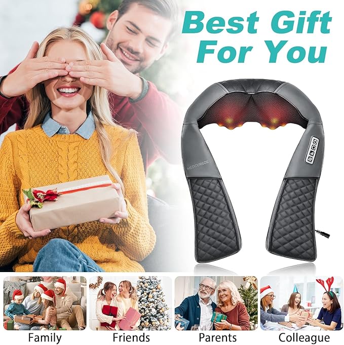 Medcursor Neck Massager, 2026 Upgraded, Portable Electric Shiatsu Back Massage Device with Heat, Deep Tissue 3D Kneading Pillow for Muscle Pain Relief (No Battery)