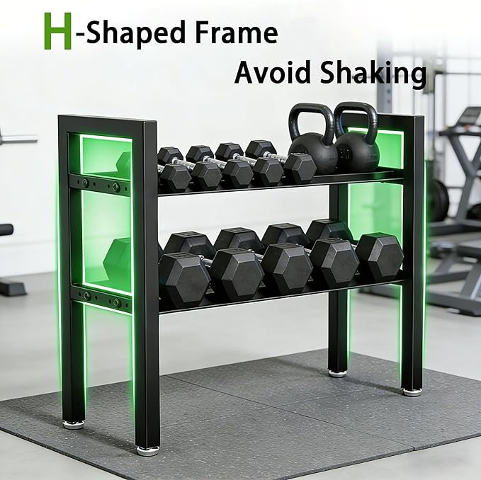 20 IN Dumbbell Rack 2 Tier Adjustable Kettlebell Storage Shelf Heavy-Duty 250LB Space-Saving Weights Stand for Home Gym(Rack Only)