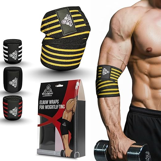 Elbow Wraps for Weightlifting (Pair), Stretchable & Breathable 41" Elbow Compression Strap, Weightlifting Straps for Bench Press, Supports Powerlifting, Pressing, Elbow Straps for Gym Accessories for Men (Yellow)