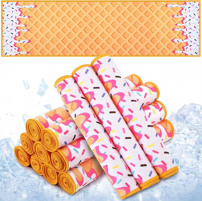 Peryiter 12 Pcs Baseball Ice Cream Drip Cooling Towel Microfiber Absorbent Lightweight Sport Cooling Towel Sweat Sport Rags for Baseball Team Coach Gifts Event Yoga Running Gym(White,40 x 12 Inch)