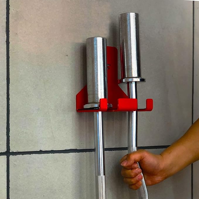 HIFLAME Double Barbell Storage Wall Mounted Storage Rack, Wall Barbell Rack, Olympic Wall Mount Barbell Holder,Vertical Hanging Barbell Rack.Suitable for Gym.Home Fitness. (Red)