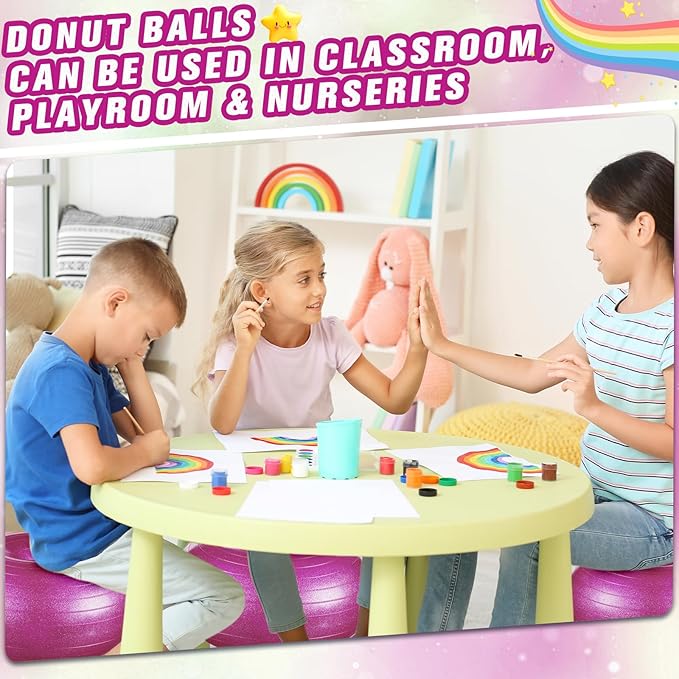 Libima 4 Pcs Flexible Seating for Classroom Inflatable Ball Chairs with Pump Donut Exercise Ball Cushion Seat for Balance and Stability Training School Home Office Gym Yoga Workout